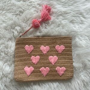 BTB LA Straw Zip Pouch Hearts Pink